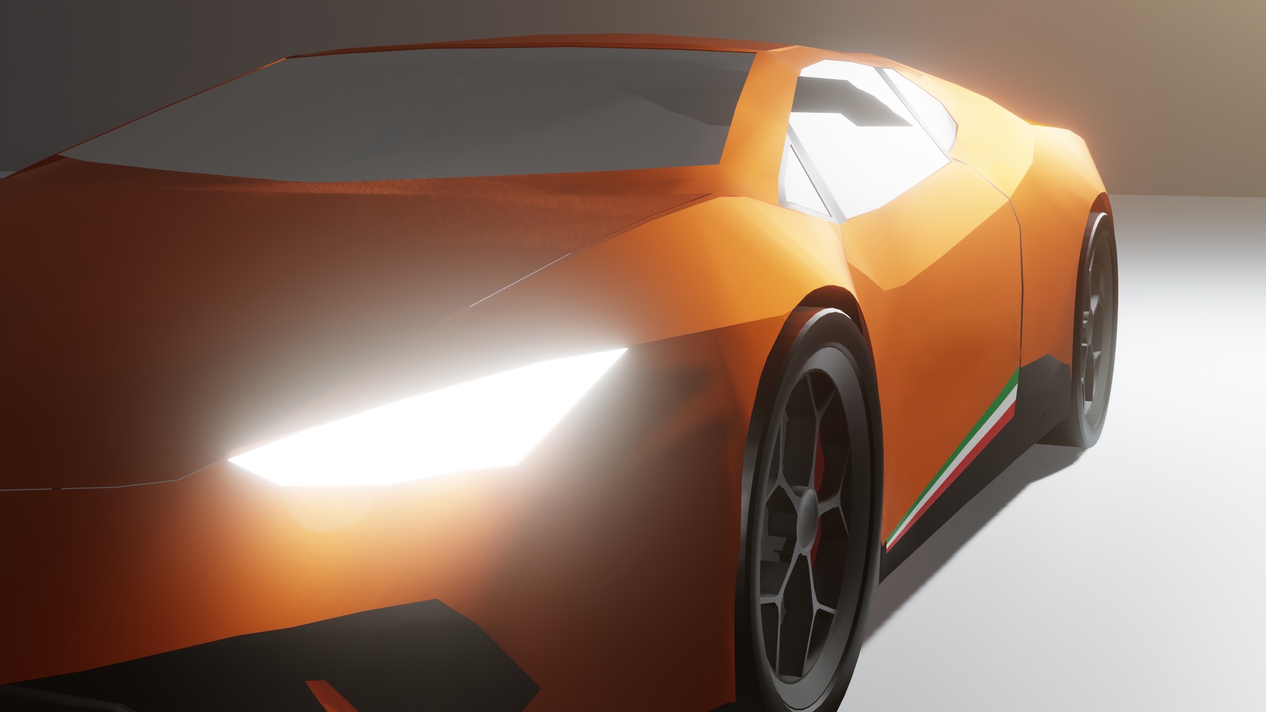 An orange sports car resembling a Lambo