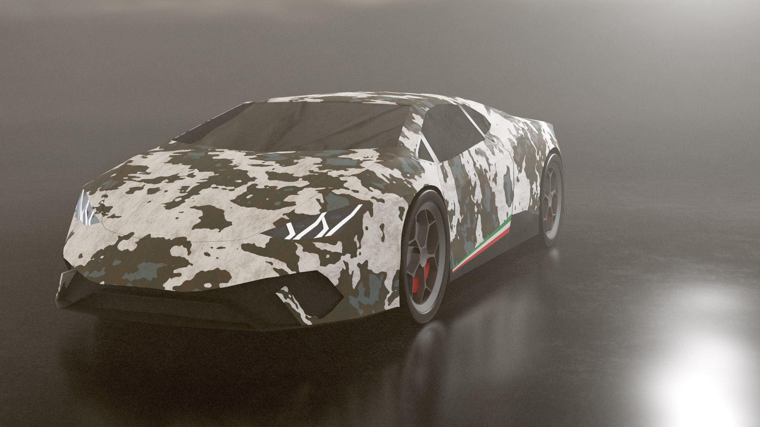 A car with dirty winter camo paint